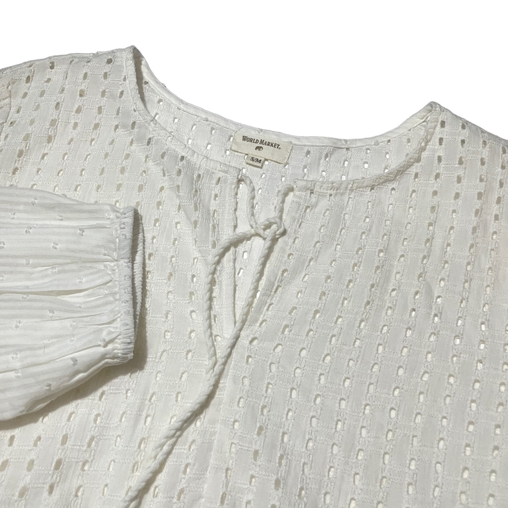 World Market S/M‎ White NEW BabyDoll Blouse 100% Cotton Small / Medium